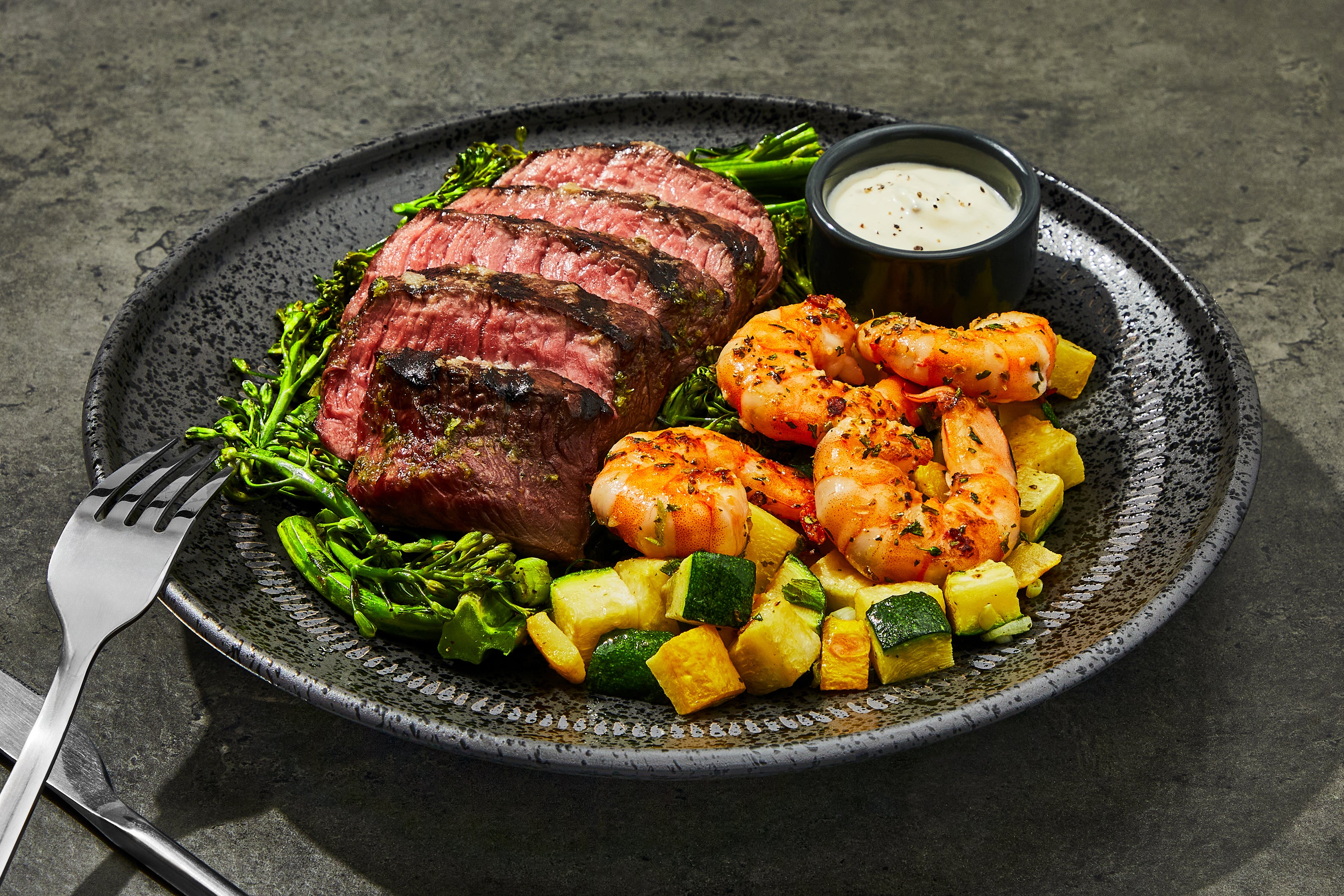 Grilled Filet Mignon & Creamy Parmesan Shrimp