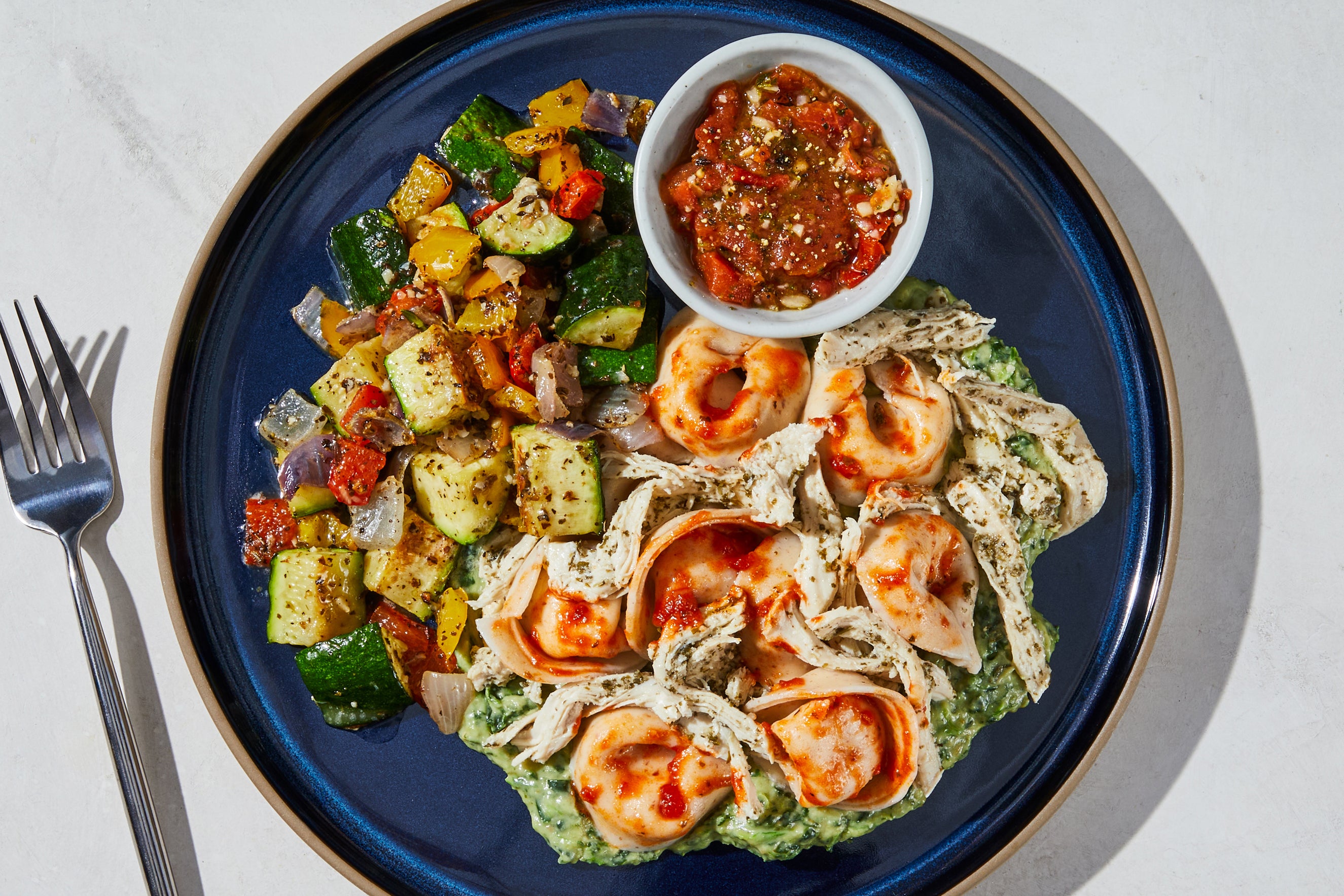 Shredded Chicken & Spinach-Pesto Tortellini