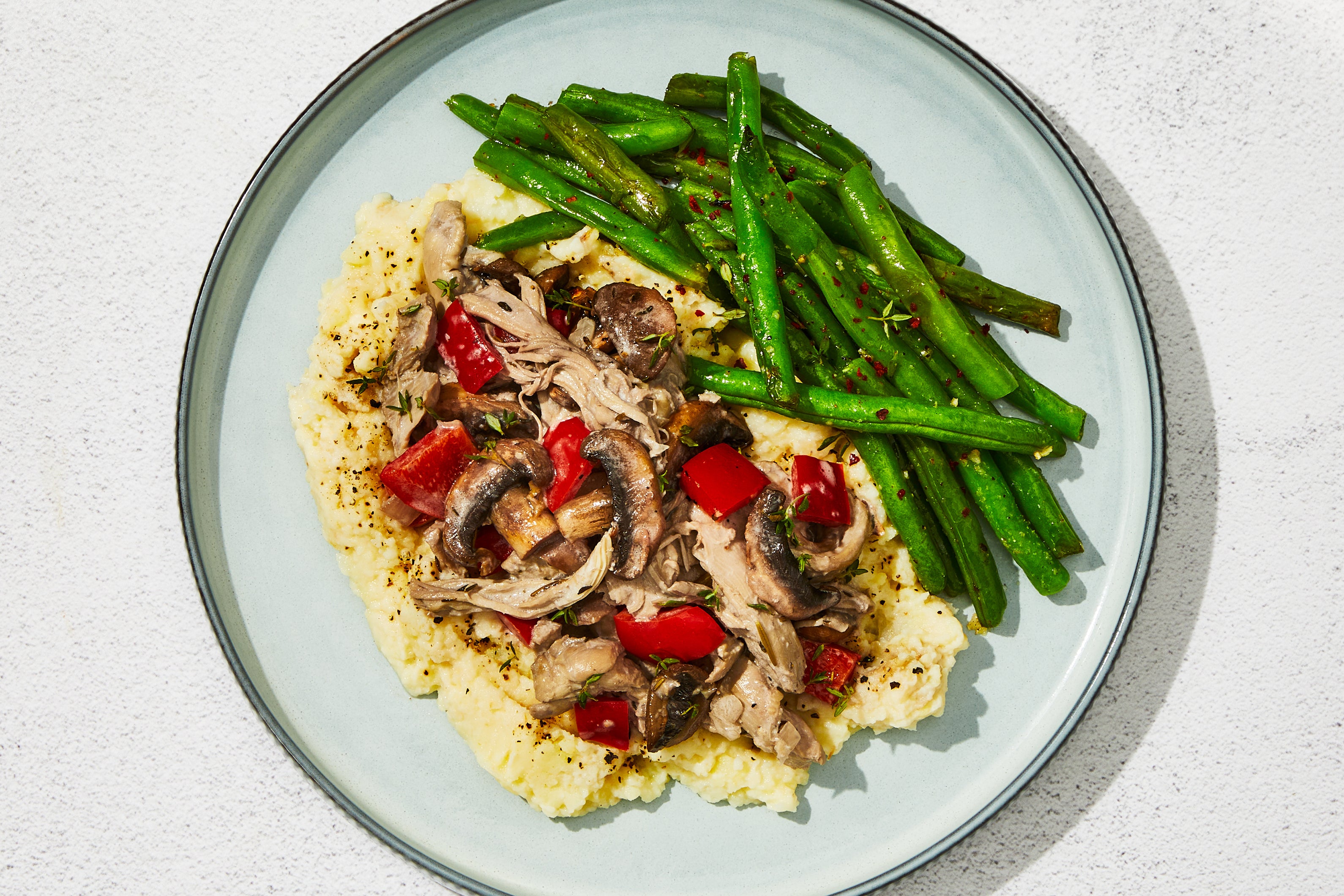 Creamy Garlic Chicken Thighs & Roasted Mushrooms